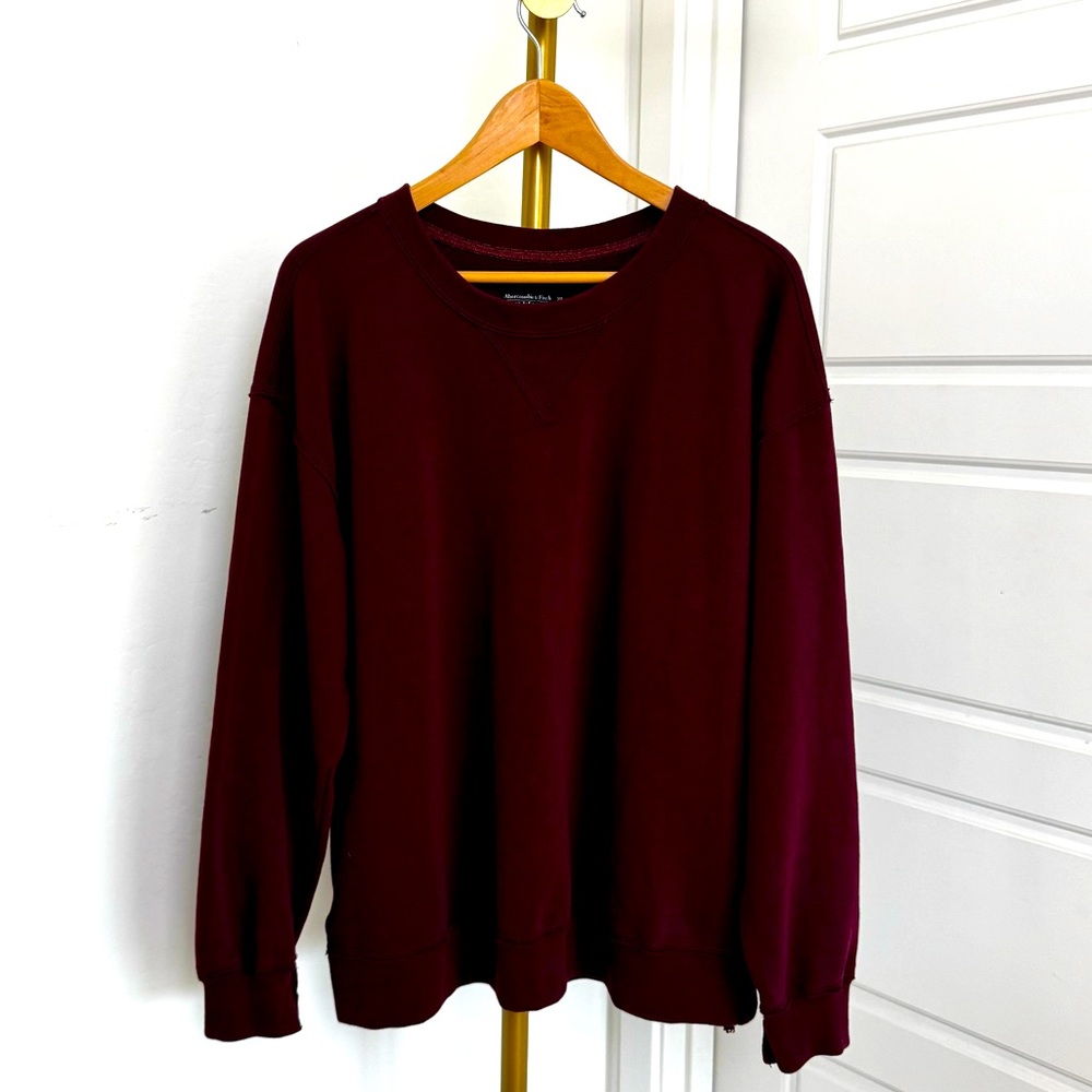 Y2K Men's XL Burgundy Soft Fleece Crewneck Pullover Size XL Academia Cozycore